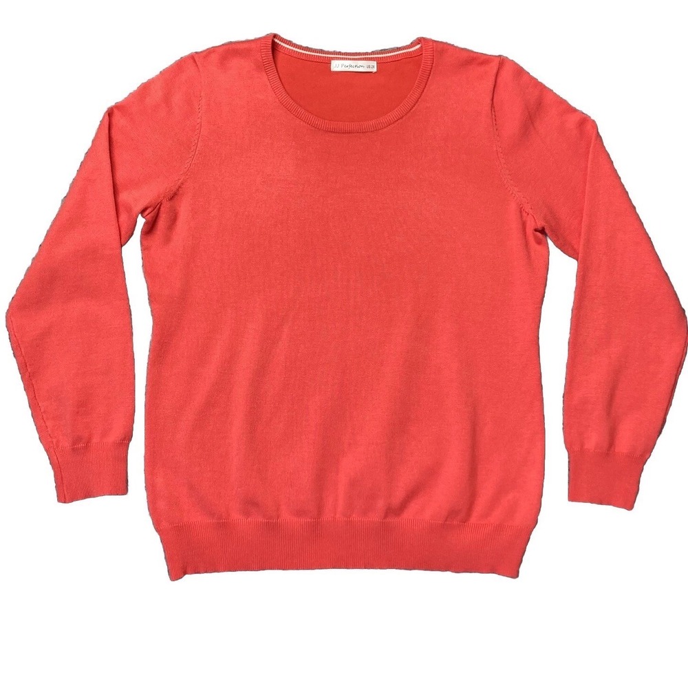 JJ Perfection Vibrant Coral Sweater Womens 1X L Solid Lightweight Pullover Peach